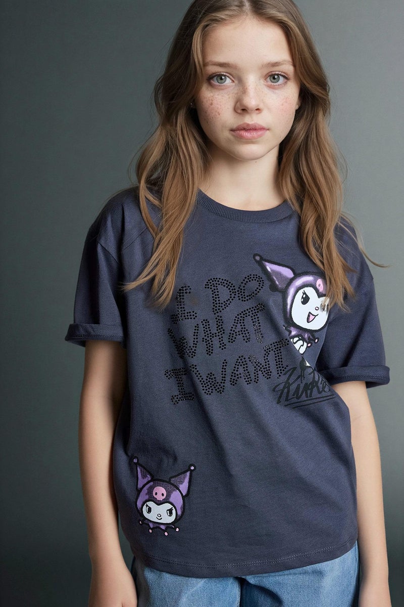 ديفاكتو تيشيرت بناتي نص كم اوفر سايز من كرومي - Image 1